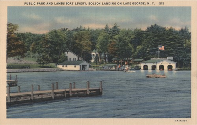 #ad Bolton Landing NY New York Public Park Lambs Boat Livery Teich Vintage Postcard $4.99