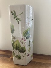 Ceramic Umbrella Stand Hexagonal Brolly Stick Holder Floral Dragonfly Flower 