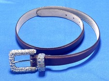 Relios R Silver Plate Western Ranger Buckle Brown Leather Belt Size 30.5 -34.5