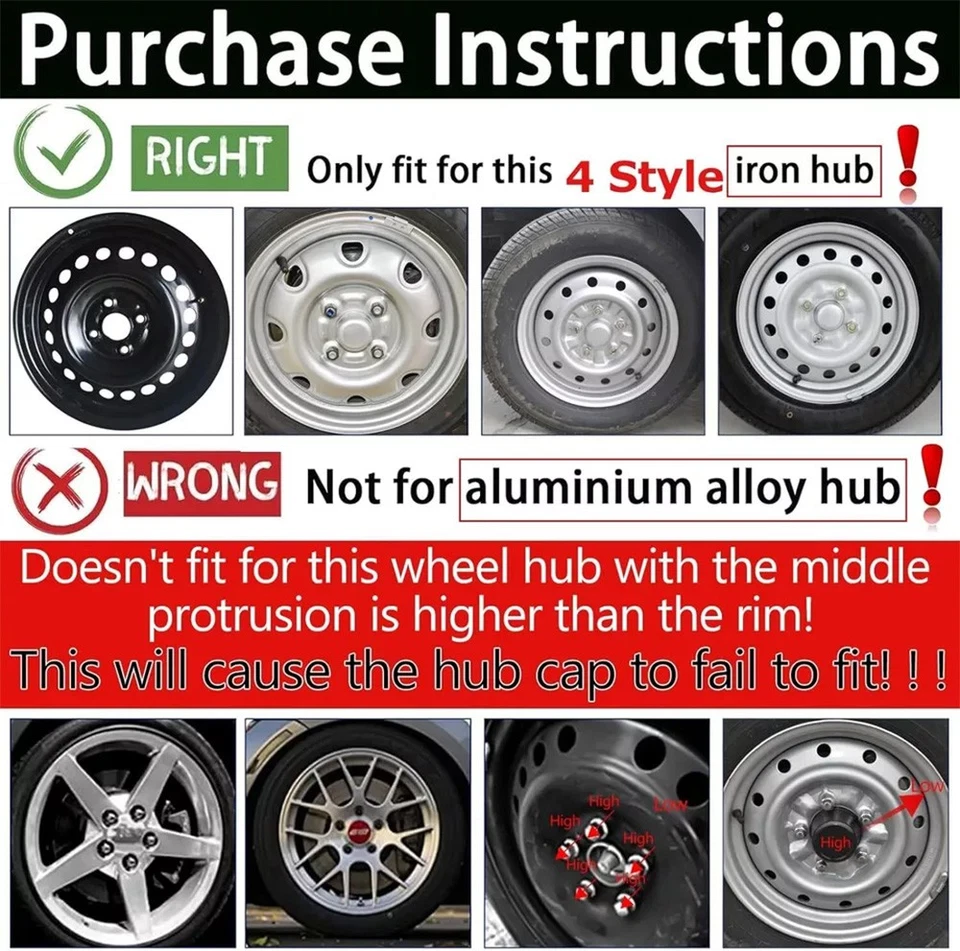 4 Pack 16" Inch Wheel Covers Snap On Full Hub Caps Fit for R16 Tire & Steel Rim Foto 3 de 4