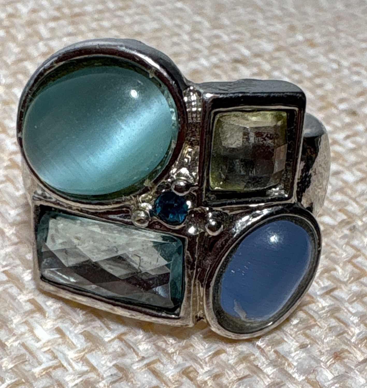 Statement Ring Multi Gemstone Silver With Aqua & … - image 4