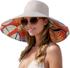 Women'S Wide Brim Sun Hats UV Protection - Reversible Bucket Hat Foldable Beach