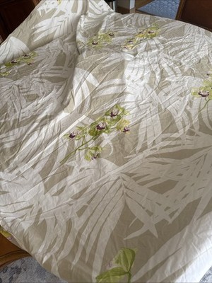 Yves Delorme Reversible  Bahamas  Cotton Queen Duvet Cover Green Purple  Orchids