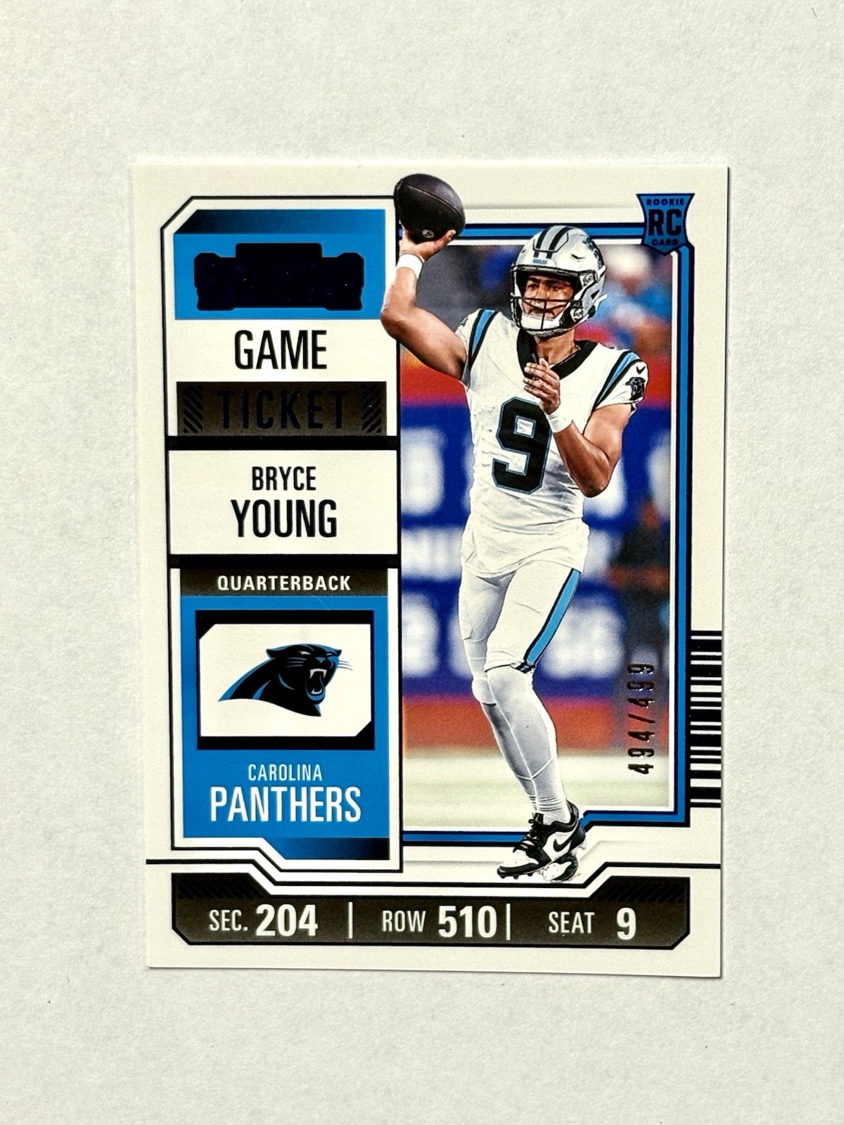 Bryce Young Panthers 2023 Panini Contenders Blue Foil /499 Rookie RC #15