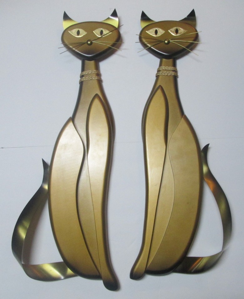 Massive 27-inch vintage 'Masketeers' Siamese cat wall plaques — an iconic, highly sought-after mid-century set that commands a room and a conversation.
