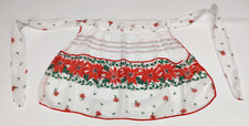 Vtg Sheer Christmas Half Apron with Pockets Poinsetta Design Red Trim Organza