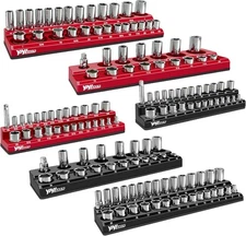YIYITOOLS Magnetic Socket Organizer Set, 6Pc Magnetic Socket Holder, 1/2", 1/4" 