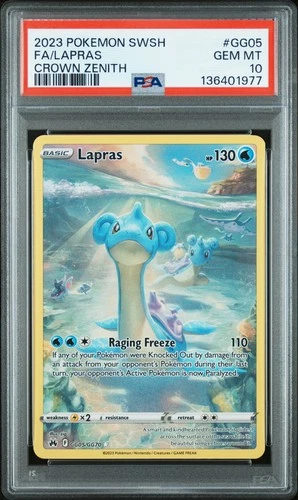 2023 POKEMON SWORD & SHIELD CROWN ZENITH #GG05 FULL ART/LAPRAS PSA 10