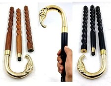 Set of 2 pcBrass Elephant Head Handle Curved Wooden Walking Stick Designer Cane