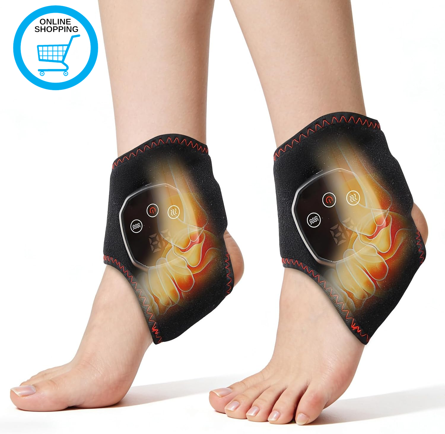 Ankle Foot Massager with 4 Heat Levels & 3 Massage Modes, Electric Heated Foot M