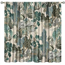 Chinoiserie Blackout Curtains, Mountain Landscape Oriental Art Traditional Ja...