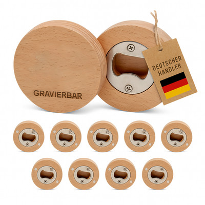 10x/50x/100x Holz Flaschenöffner Bieröffner aus Buche Holzgriff 14cm GRAVUR mgl