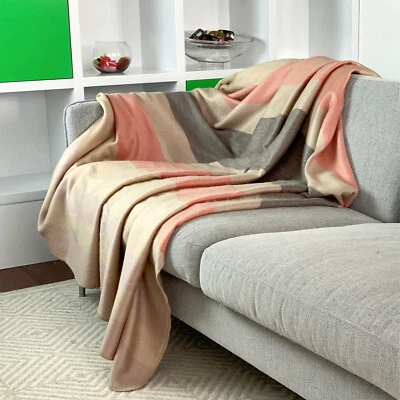 ECUALAMA SOFT & WARM ALPACA LLAMA WOOL BLANKET THROW ECRU CORAL QUEEN 100"x67"
