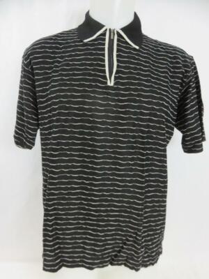 Cortigiani Mens Black White Striped Polo Shirt Sized M Made in Italy
