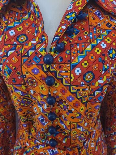 Vintage 60s Boho Long Sleeve Caftan Patchwork Maxi Dress Custom S Or M