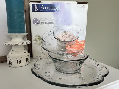 Vintage Anchor Hocking Company Clear Veggie & Dip Bowl & Platter