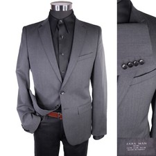 Zara Bazer Mens Sz 36 Solid Gray 2 Button Sport Coat Jacket Blazer Wool Blend