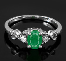 Emerald Ring 925 Sterling Silver Ring Oval Emerald Ring Women Anniversary Ring