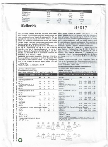 Butterick B5017 Babies Top, Dress, Shorts, Pants & Hat Sewing Pattern Uncut - Picture 2 of 2