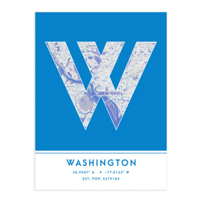 Washington United States City Map Typography Unframed Wall Art Print 18x24 In