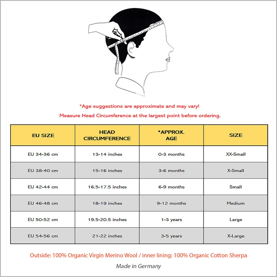 REIFF Sombrero para Niños con Corbatas, 100% Lana Merino Forrado con Algodón Orgánico Sherpa Foto 2 de 4