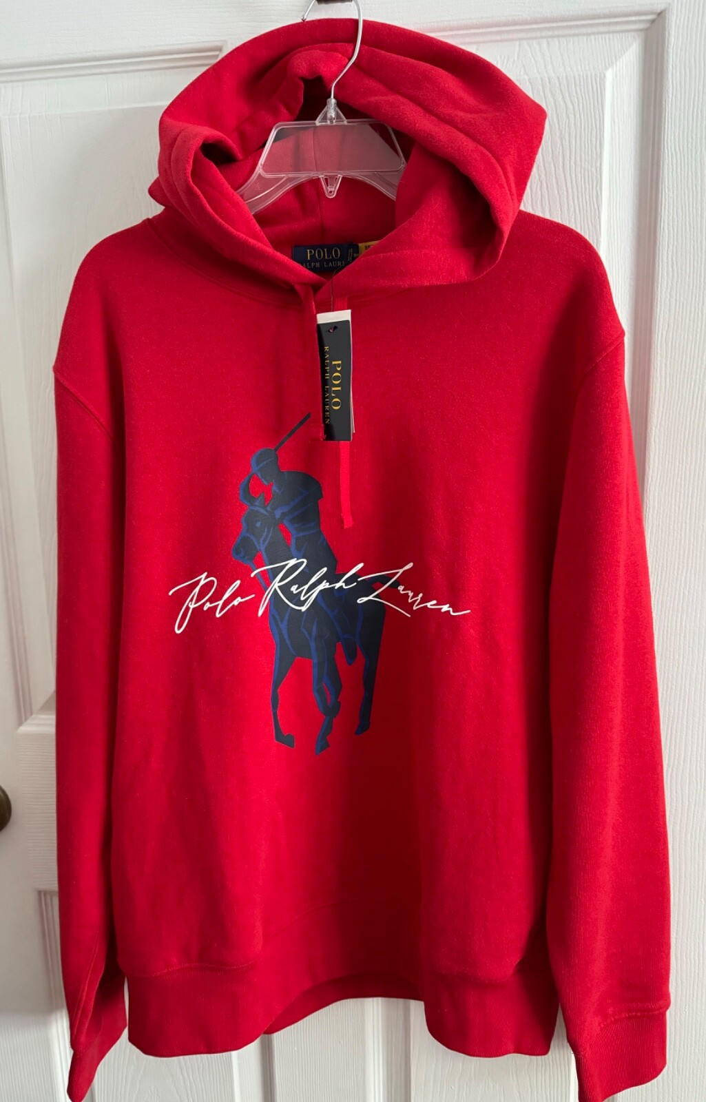 Felpa con cappuccio nuova con etichette POLO RALPH LAUREN uomo Big Pony "RALPH LAUREN" scritta L