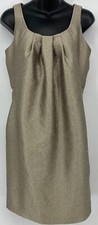 Nine West Women Dress Size Small Beige Sleeveless Scoop Neck Pleated Slit Sheath