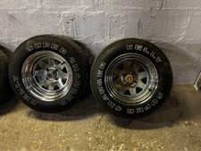 Chrome wellers with Kelly supercharger tyres x2 pcd 101.6 morris minor