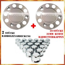 2x Radbolzenabdeckung Radzierblende Scania 22,5" LKW +  20x 32mm Raddmuterkappen