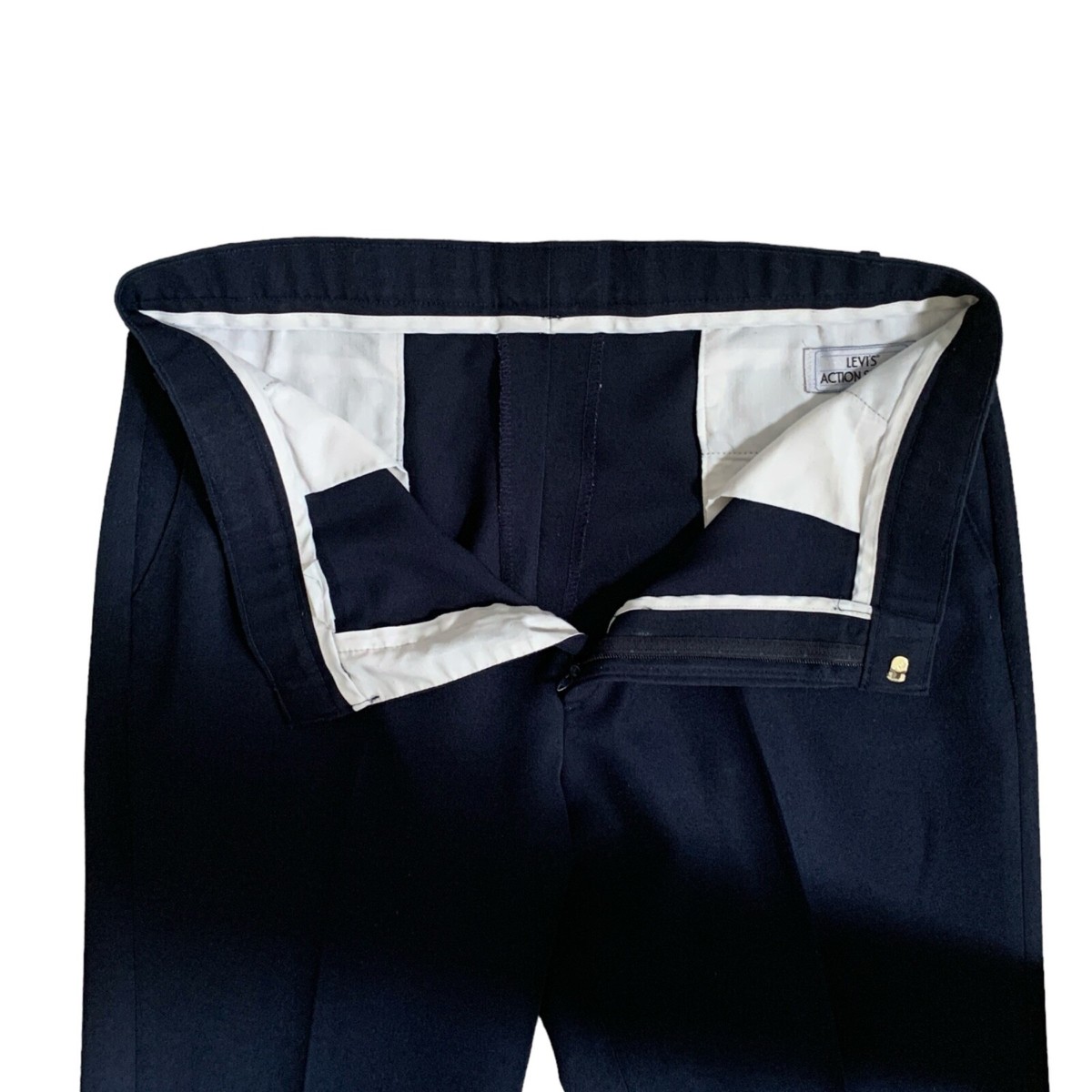 Vintage Levis Action Slacks Mens 38X25 Navy Blue Stretch Pants  