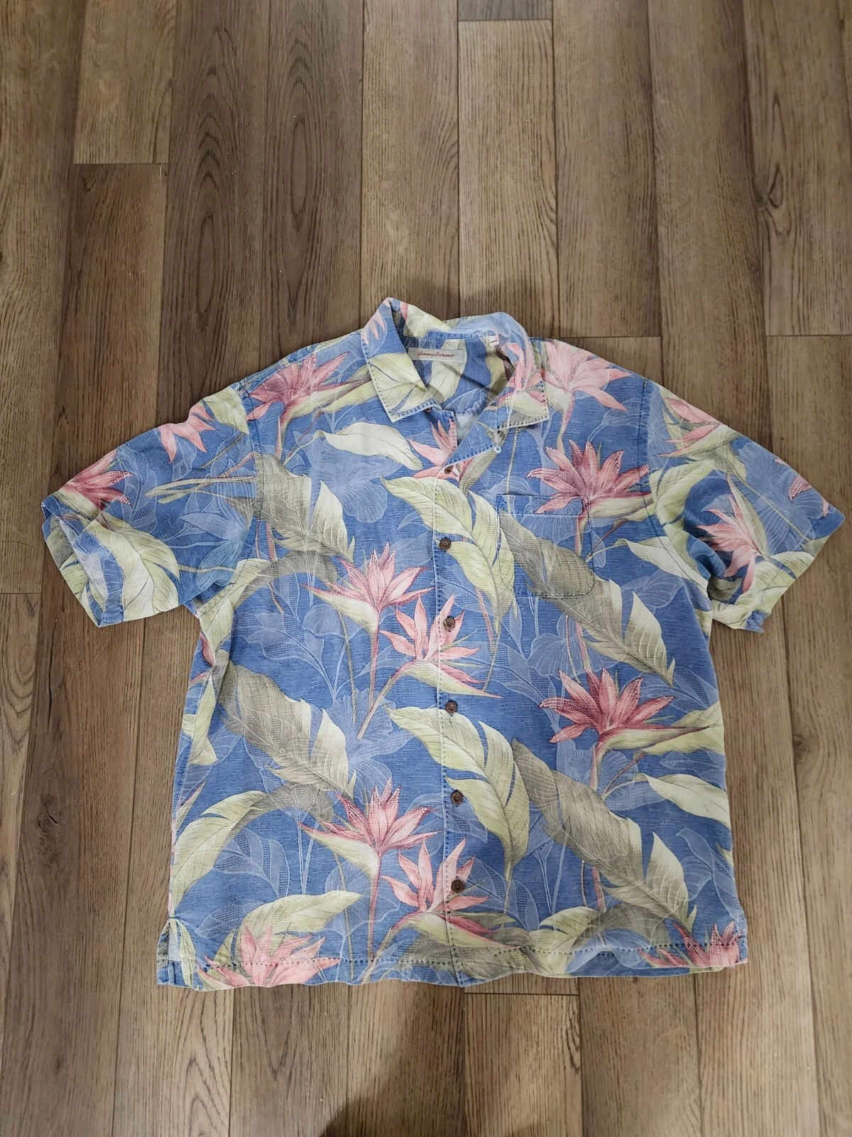 Tommy Bahama Men’s Large 100% Silk Camp Button Down Yellow Floral Shirt XL