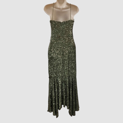 xscape green sequin dress Xscape Women's Green Sequin Asymmetrical-Neck Fit & Flare Dress Size 8