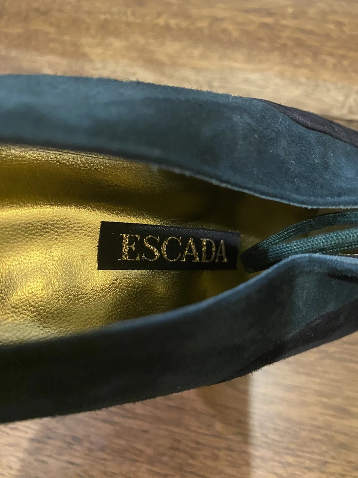 ESCADA Suede Lace Up High Heels Sz 11 AA Black Green - Image 4 of 4