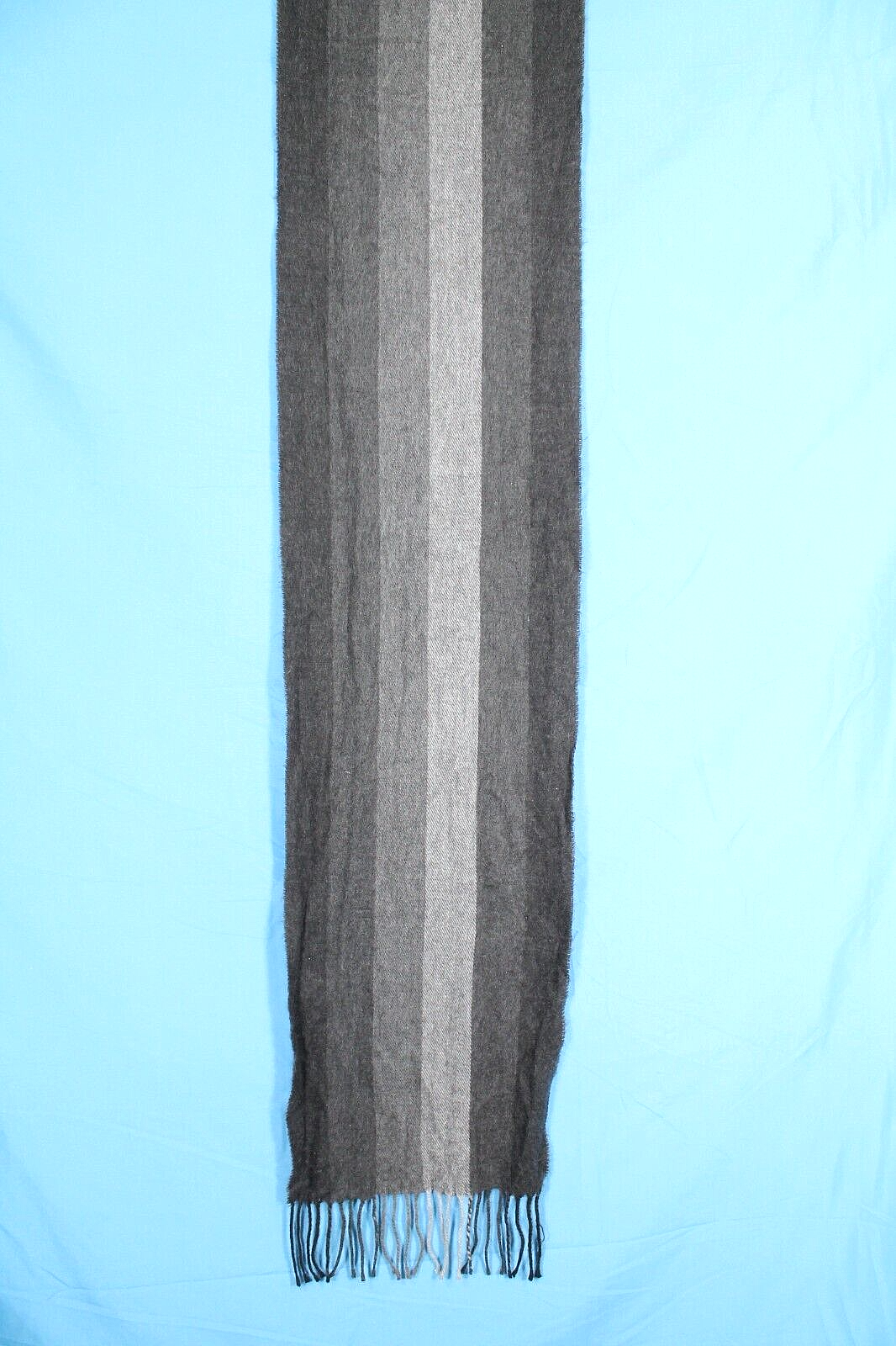 CASHME' Cashmere Feel BLACK/GRAY STRIPES Tassel Trim LONG RECTANGLE SCARF