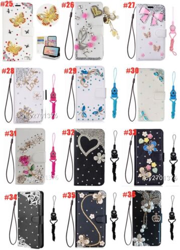 Bling Flip Leder Diamanten Geldbörse Damen Handy Abdeckung Etui für Motorola Nokia - Bild 2 von 18