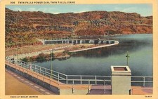 Twin Falls Idaho~Raling Over Twin Falls Power Dam~1933 Postcard