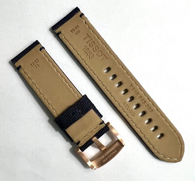 Original Tissot 22mm Blue Nylon Fabric Watch Band Strap with Rose