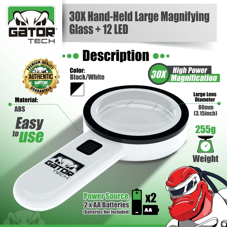 Lupa brilhante LED luz portátil jumbo iluminada 30X lupa grande - Imagem 4 de 4