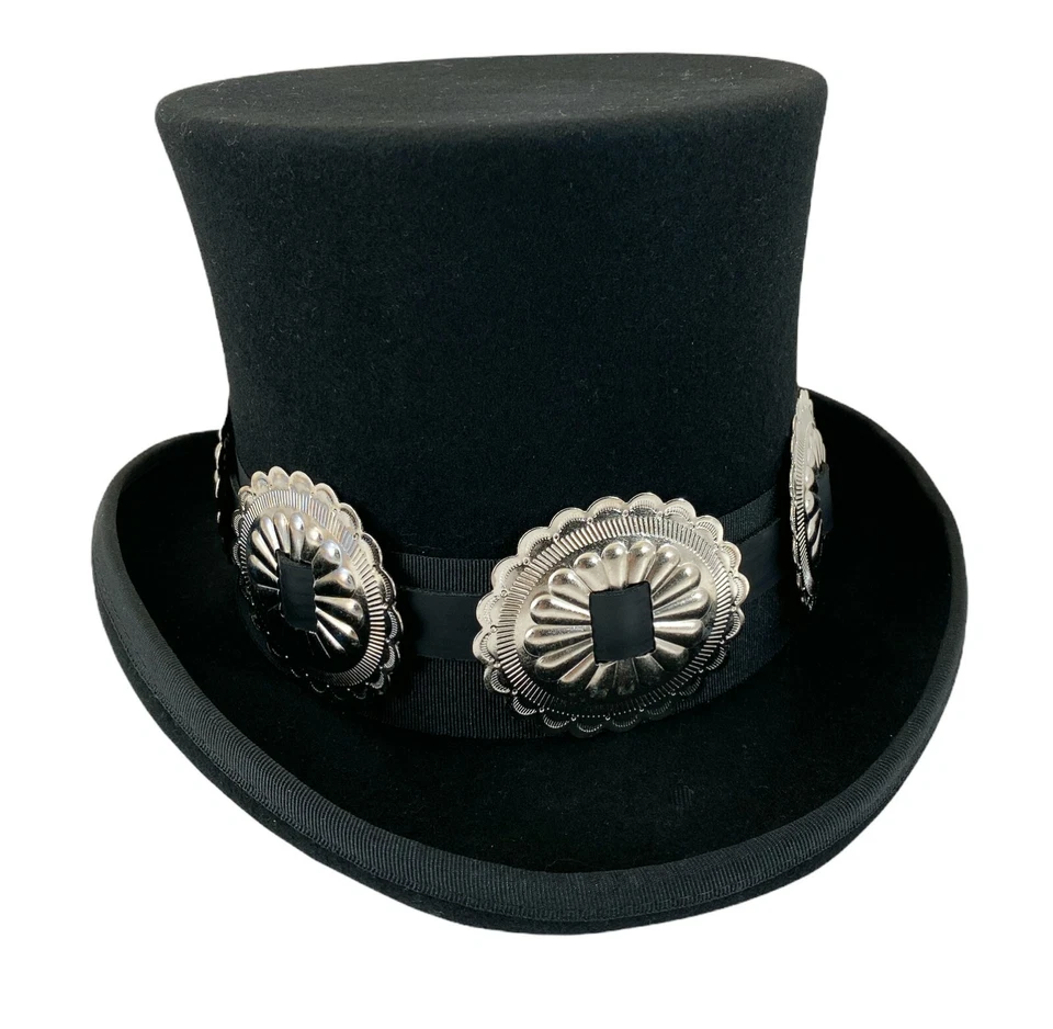 Sombrero de copa negro 100 % lana fieltro banda concho disfraz victoriano Slash Sombrerero loco EE. UU. Foto 3 de 4