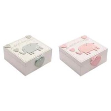 Baby Wooden Keepsake Box Boy Girl Elephant Hearts Memory Christening Shower Gift