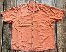 TOMMY BAHAMA 100 SILK TROPICAL EMBROIDERED SHIRT ORANGE MENS XL EXCELLENT