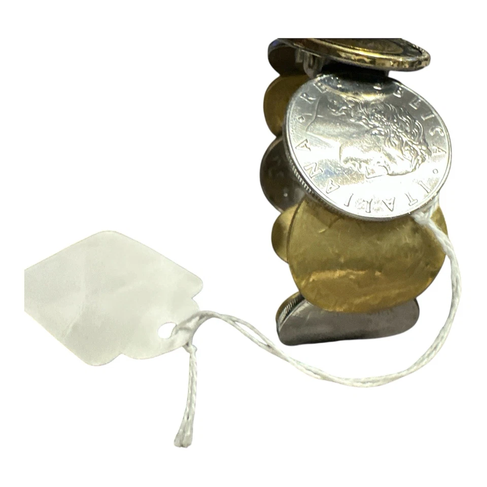 Brazalete Brazalete Moneda República Italiana Acero Inoxidable Bisel Oro 14K Milor Italia Foto 2 de 4