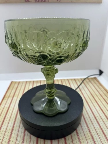 Vintage Fenton Olive Green Cabbage Rose Footed Comport 6.25 Inches Tall