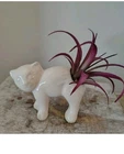 McCoy Pottery  White Cat Planter Scared Stretching Arched Back Vintage Chip. C6