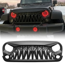 Shark Grille Front Bumper Grill For 07-2018 Jeep Wrangler Jk Jku Abs Matte Black