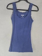 Vintage Y2K Old Navy Tank Top Shirt Rib Lace Trim Scoop Long Size Medium 