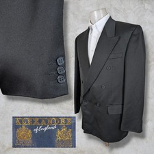 Alexandre Of England Double Breast Blazer Jacket Mens 42L Solid Black Peak Lapel