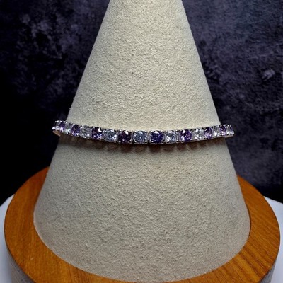 925 Sterlingsilber lila Amethyst & CZ abwechselndes Tennisarmband - 7'' 3,3 mm