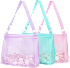 Tagitary Beach Toy Large Mesh Beach Bag with Zipper Sand Toy Seashell Bag for Ho