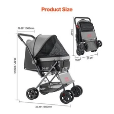 Pet Stroller 44 lbs Weight Capacity Foldable Dog Stroller Cart 4 Wheels
